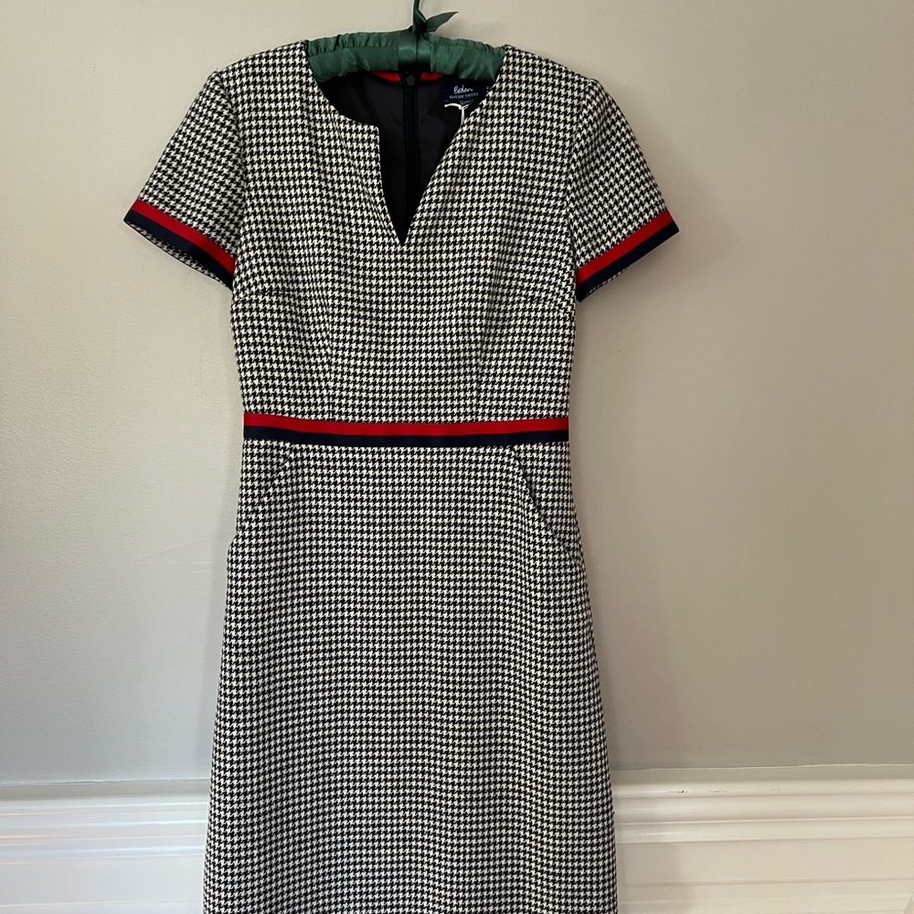 Boden Navy and White Houndstooth Wool Dress